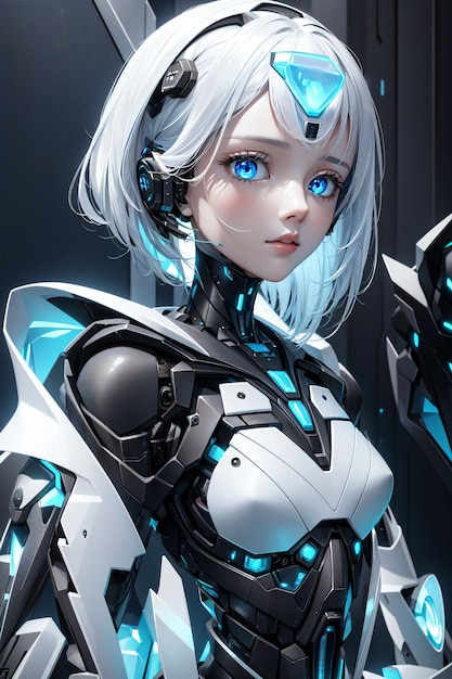 Cyborg fêmea com cabelo branco