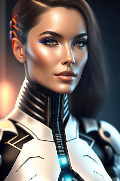 Cyborg feminina bonita Conceitual de biônica futurista e inteligência artificial