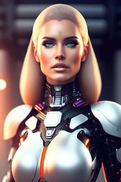 Cyborg feminina bonita Conceitual de biônica futurista e inteligência artificial
