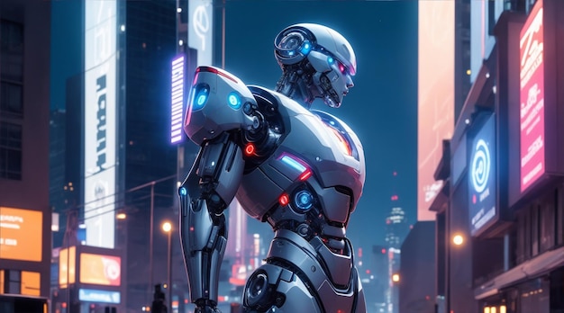 Cyborg futurista con robótica en la ciudad moderna IA generativa