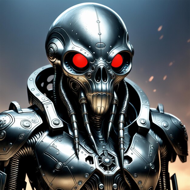 cyborg octopada extraterrestre con armadura de acero inoxidable obsidiana en el páramo ciencia ficción realismo rangercor