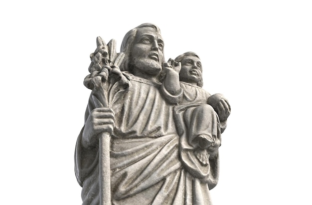 D Abbildung der Statue des alten Jesus und des Babys Jesus auf weißem Hintergrund