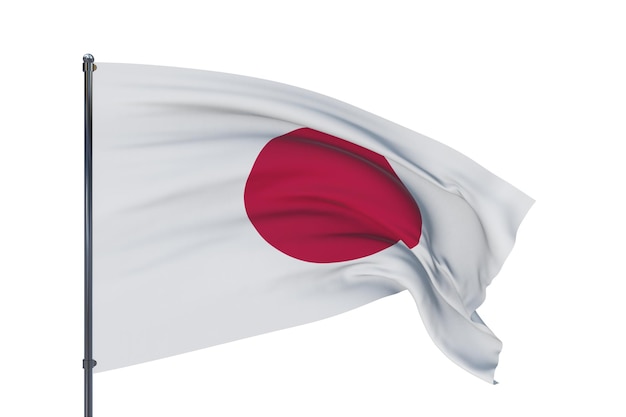 D Abbildung wehende Flaggen der Weltflagge Japans isoliert auf weißem Hintergrund