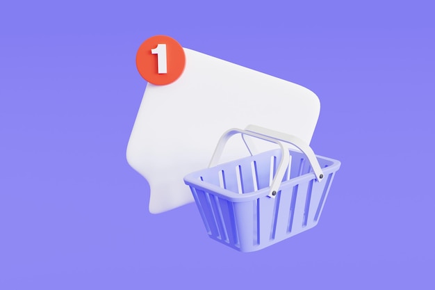 D-App-Symbol mit Benachrichtigungsalarm-Sprechblase Online-Social-Conversation-Kommentar Push-Benachrichtigung Cartoon-Konzept Online-Shopping 3D-Darstellung