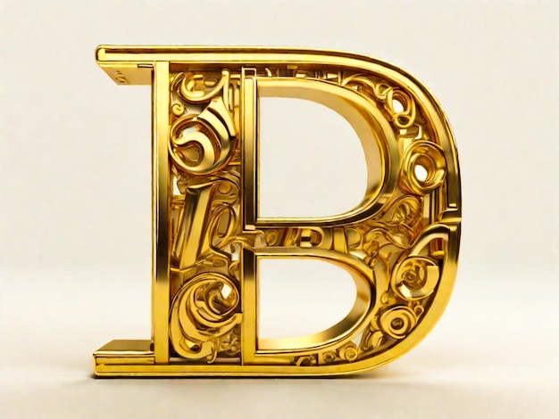 D Buchstabe goldene Typografie 3D-Rendering auf isolierten weißen Hintergrund