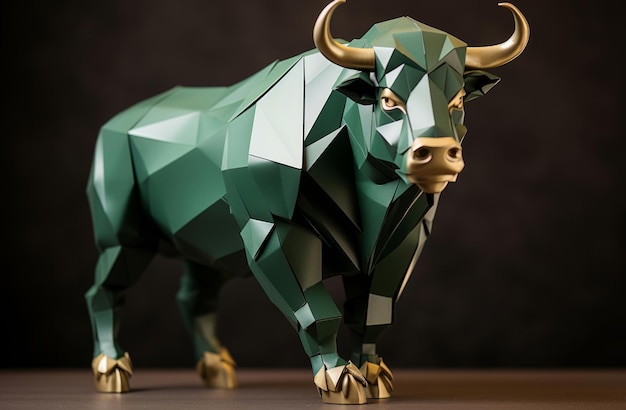 Foto d bull animal y lowpoly con diseño de color y concepto para finanzas mercado de valores y wall street ai