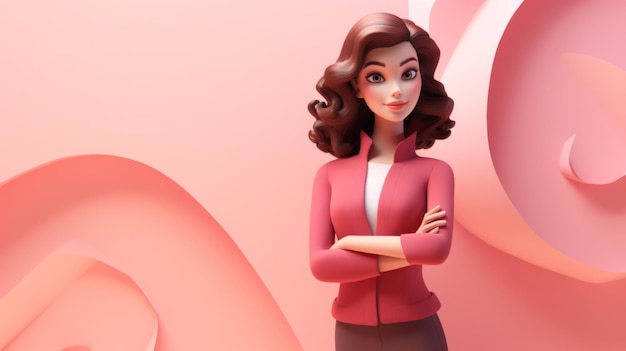 D caricatura de una mujer para avatar de realidad virtual retrato de una niña sobre un fondo rosa