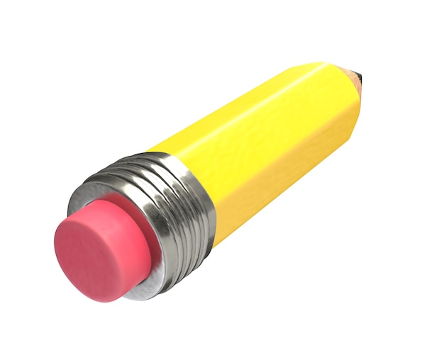 D-Darstellung des kurzen gelben Bleistifts isoliert auf weiß