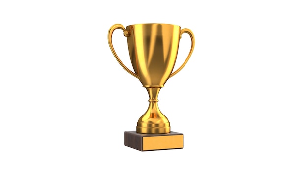 D Darstellung eines goldenen Trophäenbechers auf weißem Boden