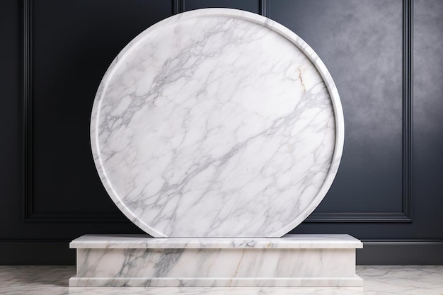 Foto d darstellung eines leeren runden marmors und eines goldenen podiums für die ausstellung von produkten auf weißem hintergrund