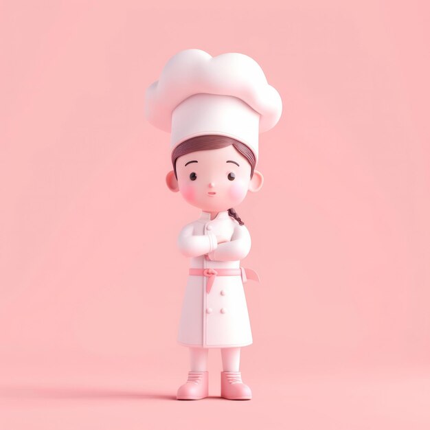 D estilo caractere de desenho animado bonito de uma trabalhadora de chef profissional feminina