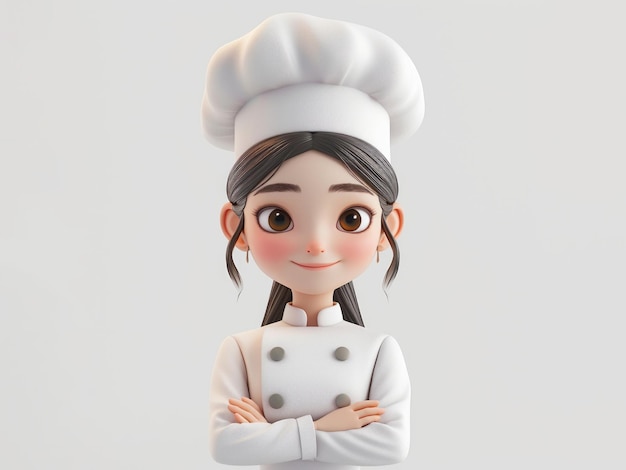 D estilo caractere de desenho animado bonito de uma trabalhadora de chef profissional feminina