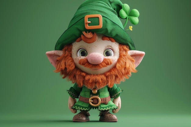 D estilo personaje de dibujos animados lindo de un día de San Patricio leprechaun irlandés