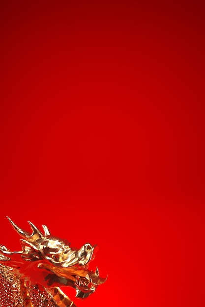 D goldener Drache auf rotem Hintergrund mit Kopierraum Jahr des Drachen chinesisches Neujahrskonzept