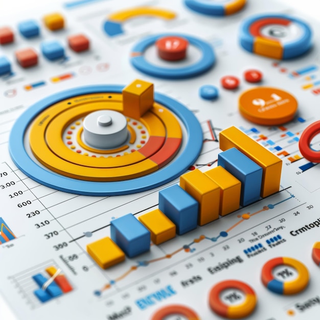 D gráficos de gestão e estratégia orçamental ou contabilidade corporativa e planeamento para vendas de custos da empresa