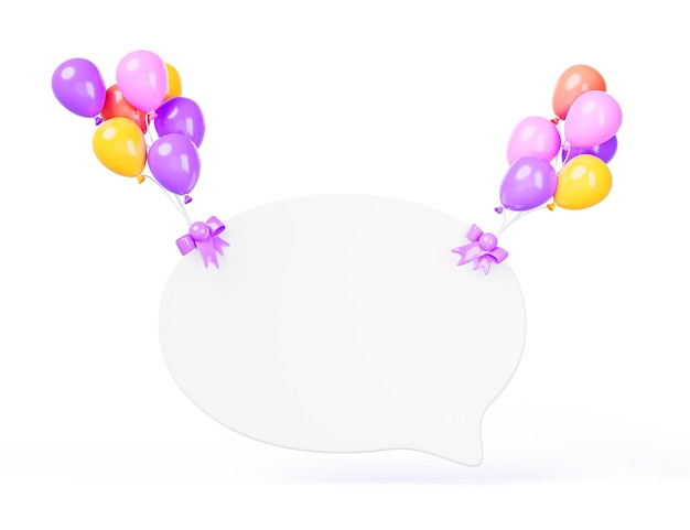 D hacer burbuja de habla en globos de helio paquetes de mensaje festivo icono en blanco oval blanco social