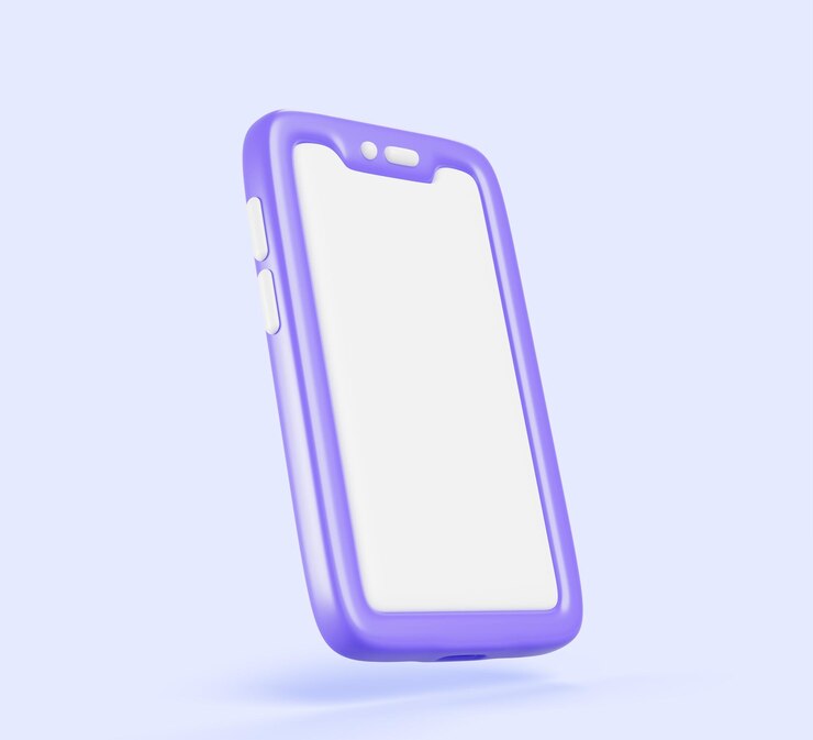 Foto d ícone de telefone móvel com tela branca isolada em fundo azul modelo de aplicativo de renderização de smartphone com
