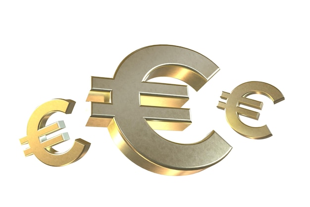 D Illustration drei goldene Euro-Geldsymbole auf einem isolierten Hintergrund