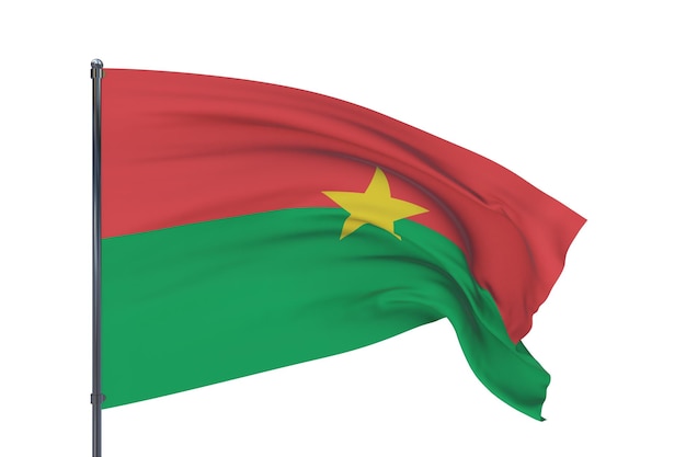 D Illustration wehende Flaggen der Weltflagge von Burkina Faso isoliert auf weißem Hintergrund