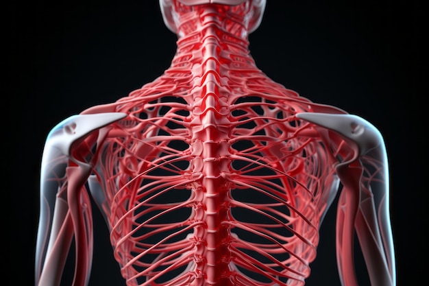 D ilustração em close-up da espinha cervical humana vértebras da coluna vertebral humana cheias de