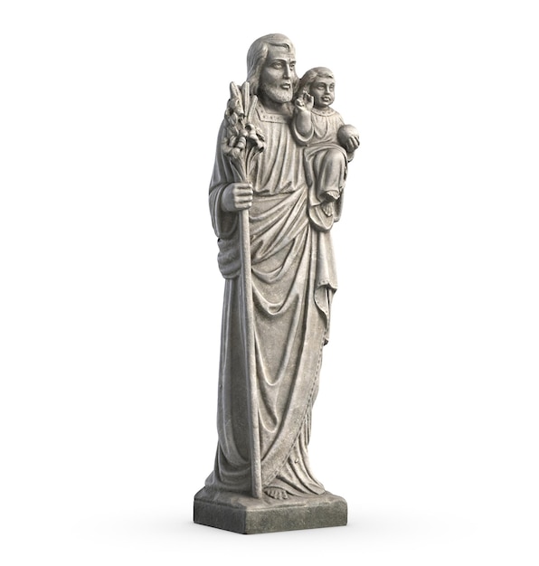 D ilustración de la estatua del viejo Jesús y el niño Jesús sobre fondo blanco.