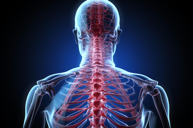 D Ilustración en primer plano de la columna cervical humana las vértebras de la columna vertebral humana llenas de