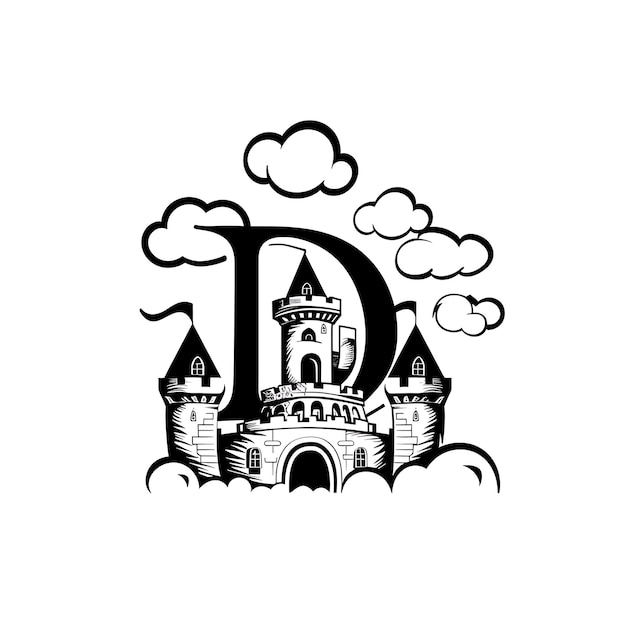 D con letra dibujada a mano Estilo de diseño de logotipo con D en forma de Int Idea creativa Concepto simple mínimo