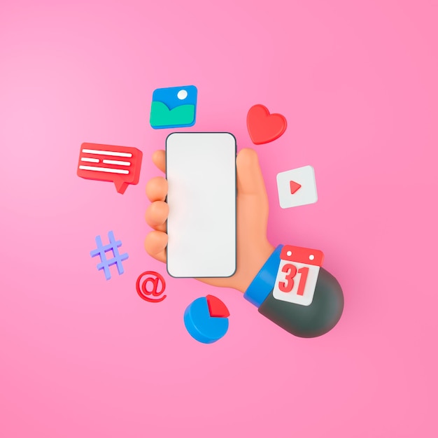 D en línea concepto de plataforma de comunicación de redes sociales mano sosteniendo el teléfono con emoji comentario amor como ...