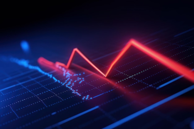 D-Modell des Finanzdiagramms mit roter Hintergrundbeleuchtung auf blauem Hintergrund Börsenfinanzierungsdiagramm Wirtschaft