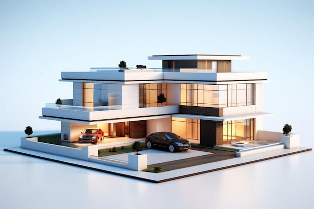 d modelo de casa con arquitectura moderna