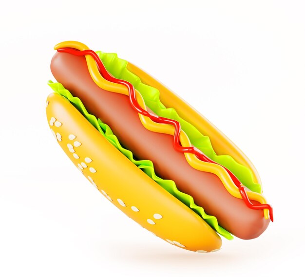 D perro caliente bocadillo de la calle hacer icono de comida rápida realista perro caliente con pan de sésamo salchicha ketchup