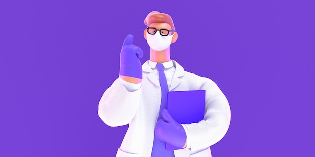 D personagem de desenho animado atenção doutor de medicina modelo de seguro moderno d ilustração jovem