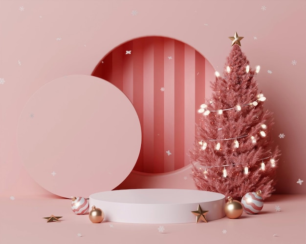 D podio del árbol de Navidad realista d diseño del podio del escenario decorativo elementos festivos gafas de vidrio