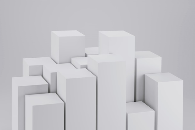 D render de cubos geométricos brancos com fundo abstrato