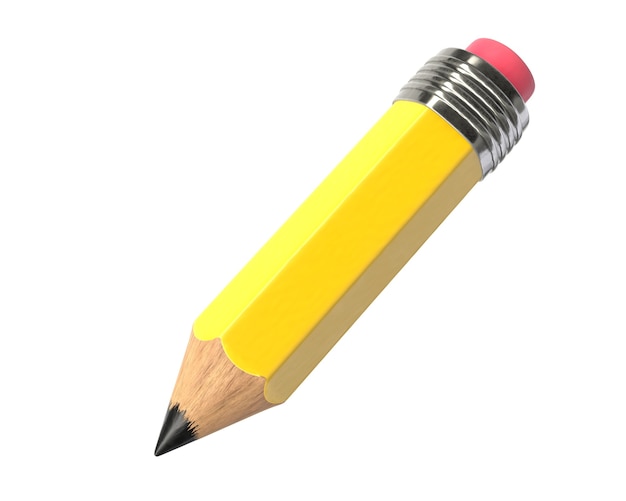 D render de lápis amarelo curto isolado no branco