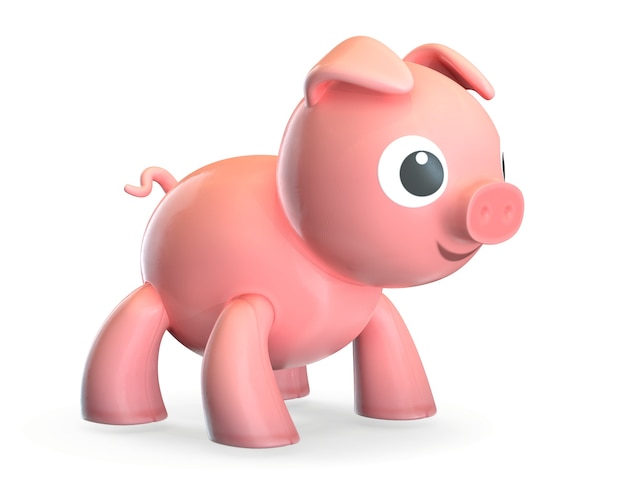 D render de porco de brinquedo rosa de plástico isolado no branco