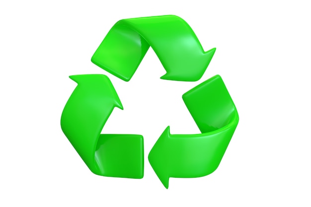 D render do símbolo de reciclagem verde isolado no fundo branco