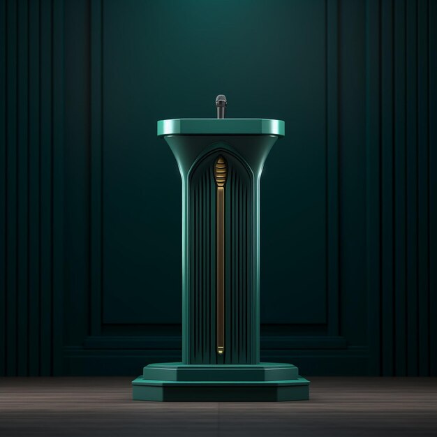 d render de en el escenario de fondo verde con hoja de planta