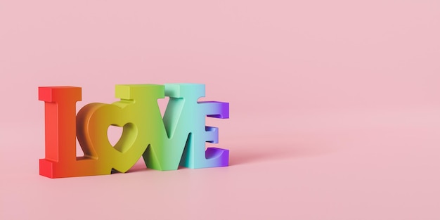 D render ilustración de la palabra amor del arco iris