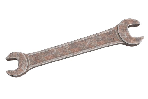 D render de llave inglesa universal vieja y oxidada aislado en blanco