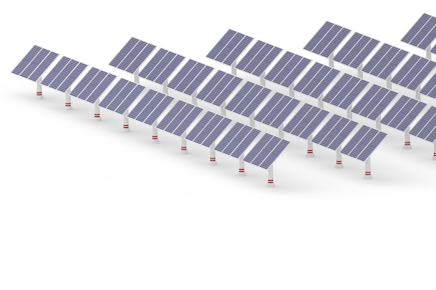 D render de paneles solares aislado sobre fondo blanco.