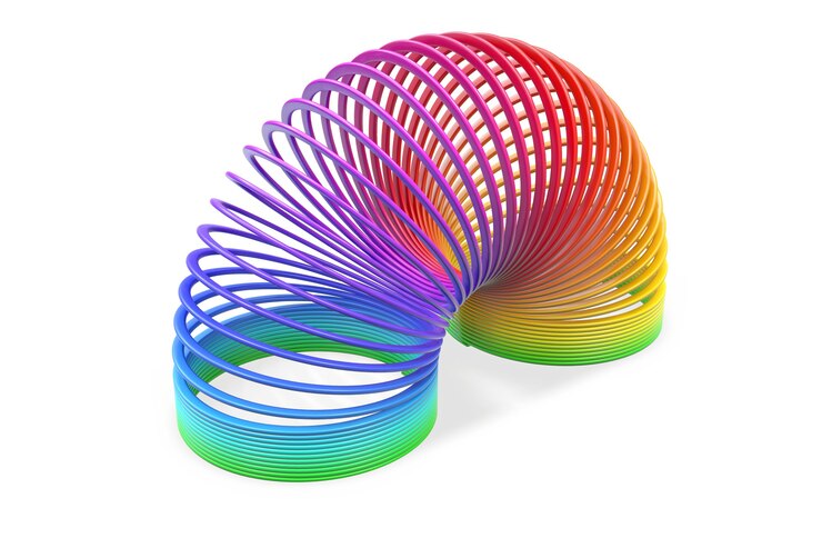 D render de plástico de juguete colorido arco iris espiral primavera