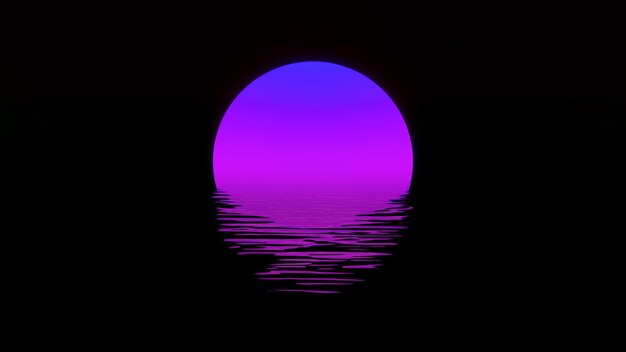 Foto d render púrpura rosa sol refletido na água em um estilo minimalista em um fundo preto