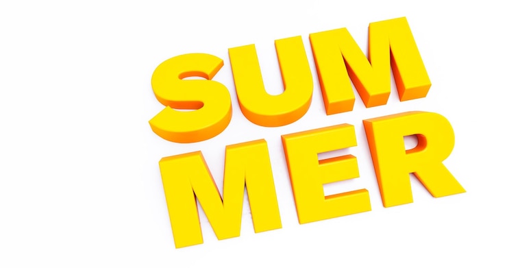 Foto d render de texto de verano amarillo aislado sobre fondo blanco
