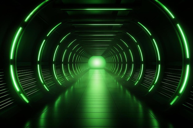 d renderização de fundo abstrato de um túnel circular futurista com luzes azuis de néon brilhantes