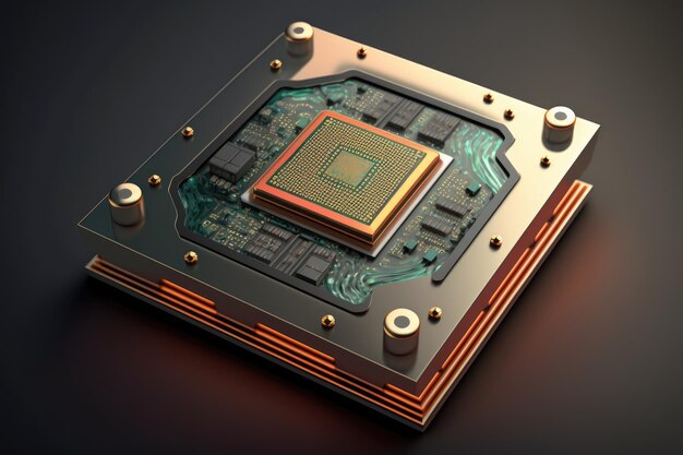 Foto d renderização de microchip com elementos de nanotecnologia integrados criados com ia generativa