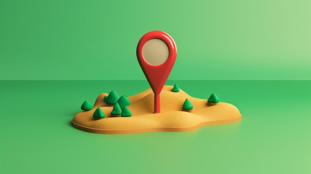 D renderização de um ícone de localização ou GPS e um mapa contra um fundo verde