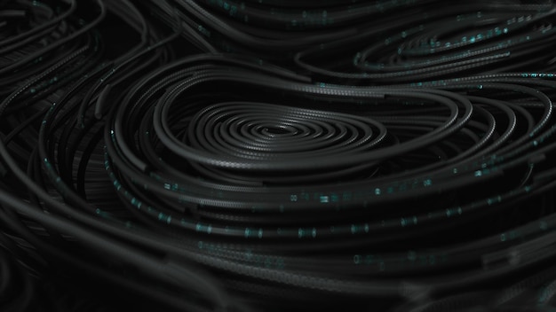 D renderizar líneas circulares topográficas negras con código de matriz en ejecución