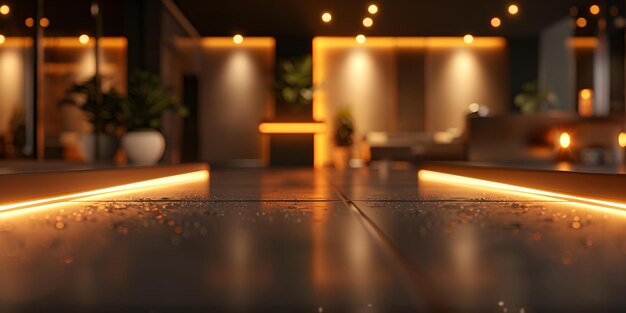 Foto d representación de una habitación encendida con luces led en un entorno oscuro concepto 3d renderización de luces led en el entorno oscuro diseño de la habitación iluminación