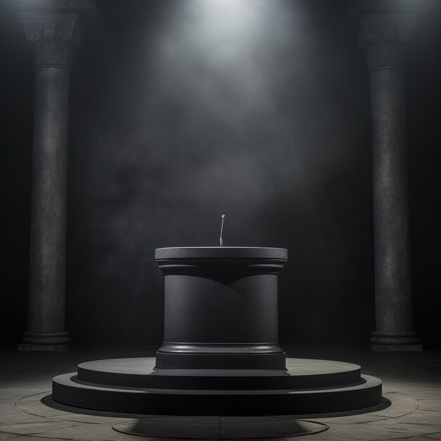 Foto d representación de un podio negro simple y vacío para la exhibición de productos
